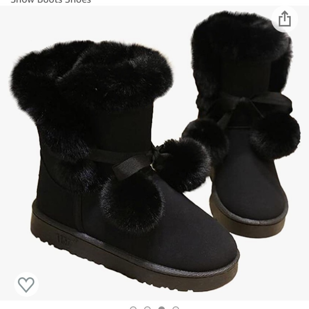 Black NEVER WORN FURRY POM POM TIE BOOTS! Size 7.5
